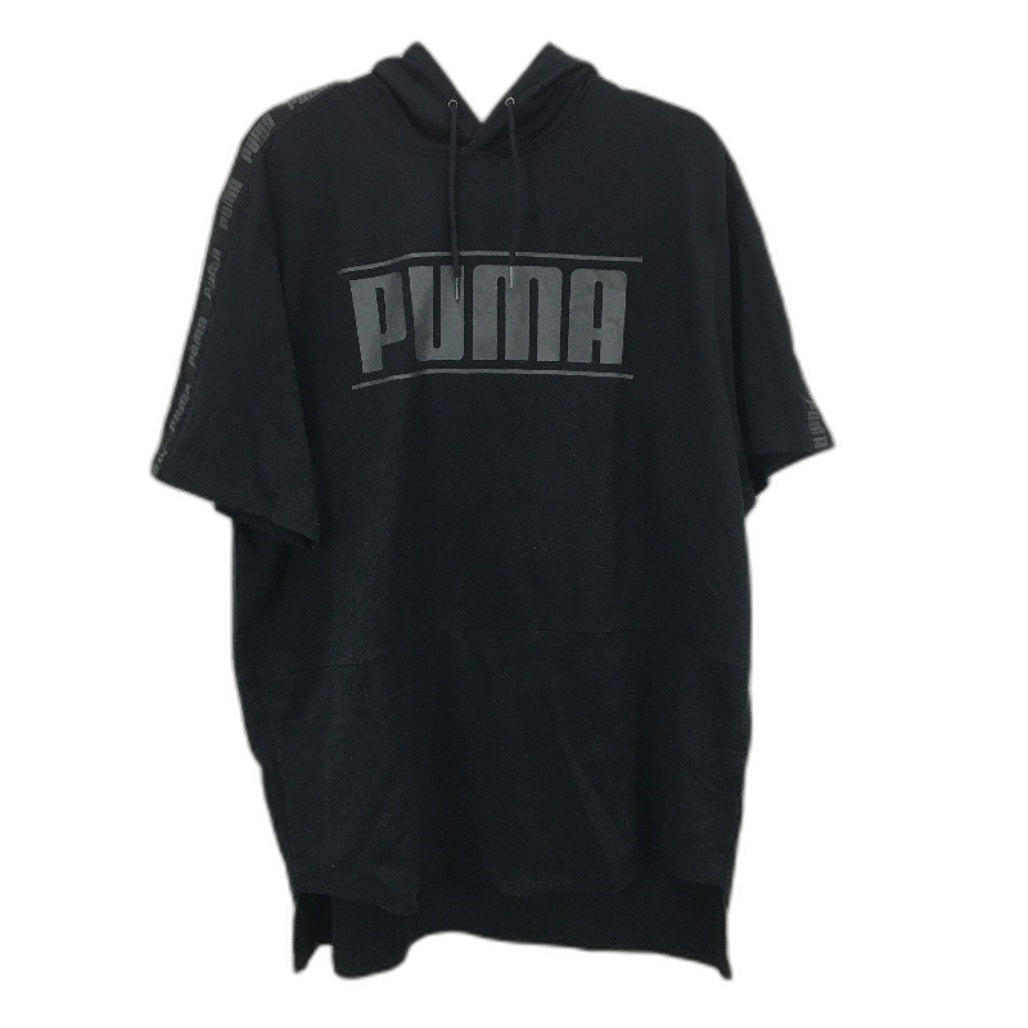 Puma Logo Graphic Print Short Sleeve Black Hooded Training Top Mens Size XL