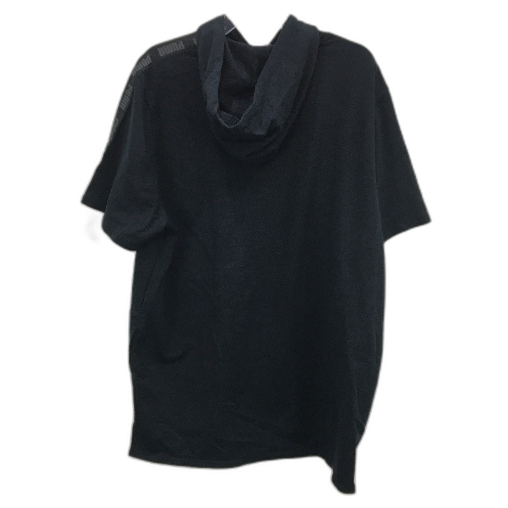 Puma Logo Graphic Print Short Sleeve Black Hooded Training Top Mens Size XL