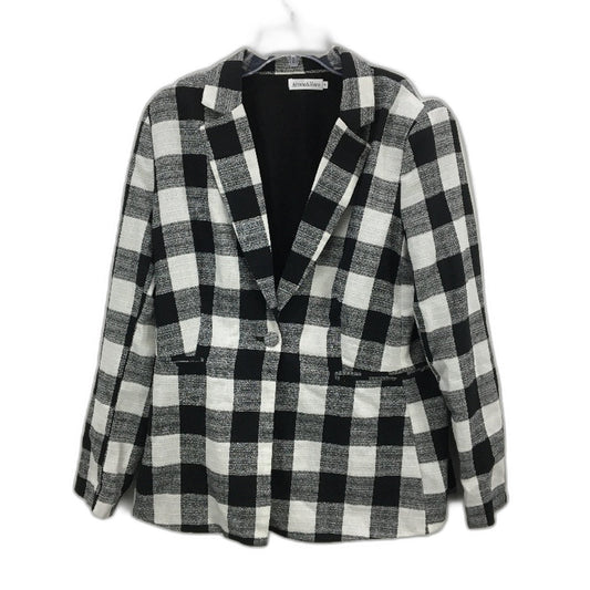 Atmos&Here Single Breasted Black White Check Linen Blend Blazer Ladies Size 16