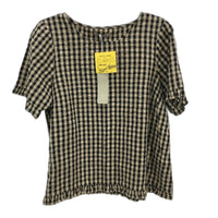 Regatta Petites Ruffle Neck Brown Check Shortsleeve Blouse Ladies Sz 10 NEW