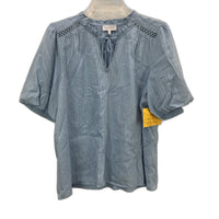 Tokito Cotton Blend Puff Sleeve Notch Neck Light Blue Top Ladies Size 10 NEW