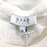 Grab Denim Cheesecloth White Ruffle Sleeve Cotton Blouse Ladies Size 10 NEW