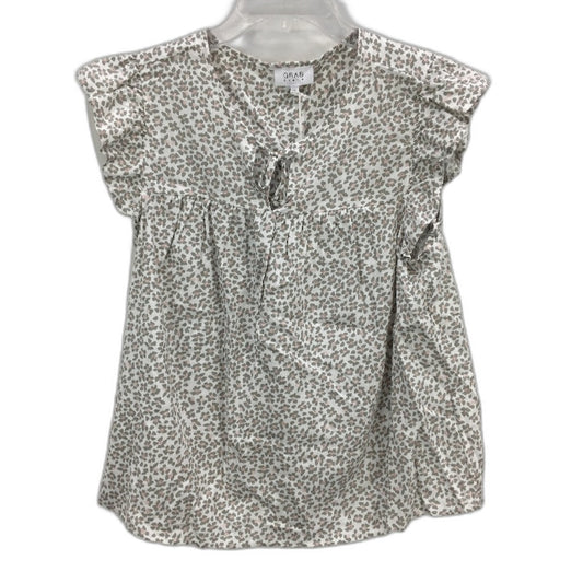 Grab Denim European Linen Flutter Sleeve Floral White Top Ladies Size 10 NEW