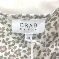 Grab Denim European Linen Flutter Sleeve Floral White Top Ladies Size 10 NEW