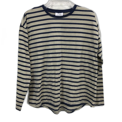 Grab Denim Taupe Blue Stripe Round Neck Long Sleeve Top Ladies Size Small NEW
