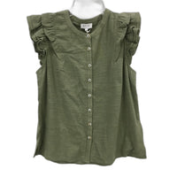 Grab Denim Ruffle Sleeve Sage Green Cotton Button Up Top Ladies Size 10 NEW