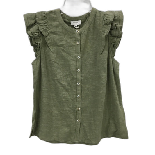 Grab Denim Ruffle Sleeve Sage Green Cotton Button Up Top Ladies Size 10 NEW