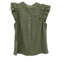 Grab Denim Ruffle Sleeve Sage Green Cotton Button Up Top Ladies Size 10 NEW