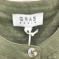 Grab Denim Ruffle Sleeve Sage Green Cotton Button Up Top Ladies Size 10 NEW