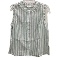 Grab Denim Ruffle Detail Green White Stripe Sleeveless Top Ladies Size 10 NEW