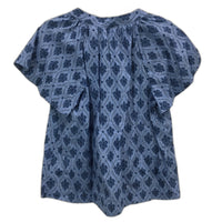 Grab Denim Floral V Neck Cotton Blue Shortsleeve Tunic Top Ladies Size 10 NEW