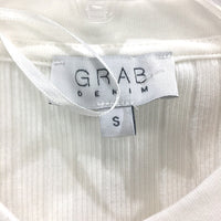 Grab Denim Ribbed Long Sleeve Half Snap Button Ivory Top Ladies Size Small NEW