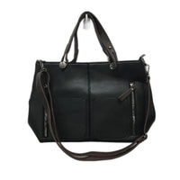 Black & Brown Accented Leather Look Fully Lined Handbag With Should Strap NEW