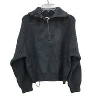 Subtitled Knitted High Neck Quarter Zip Grey Sweater Ladies Size Medium NEW