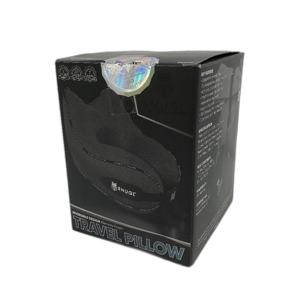 SNUGL Memory Foam Ergonomic Reversible Travel Pillow Dark Grey One Size NEW