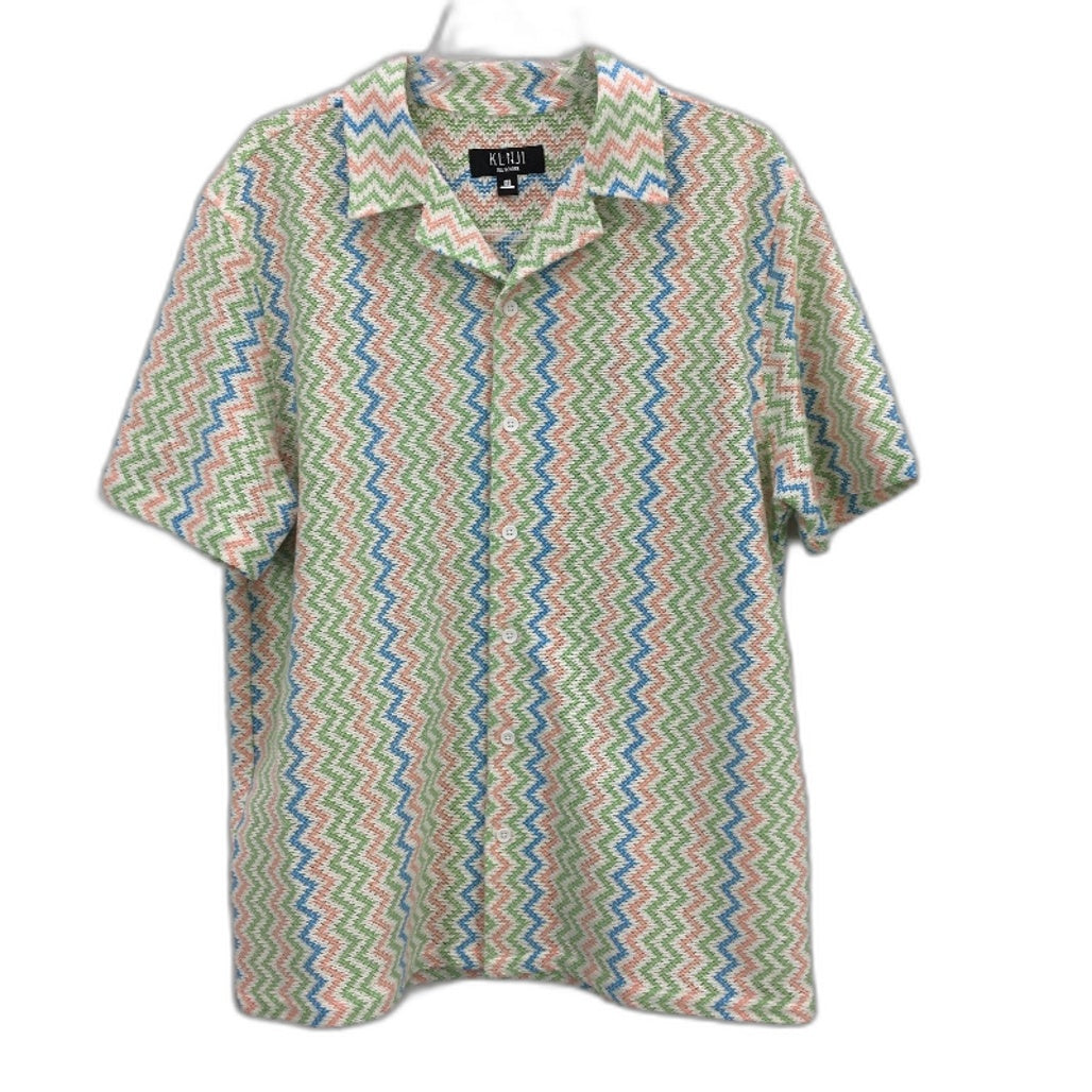 Kenji Zig Zap Open Knit Weave Lightweight SS Casual Shirt Mens Size M NEW