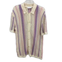 Top Man Myer Crochet Style Open Gapped Multicoloured SS Shirt Mens Sze M NEW