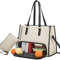15.6 Inch Laptop Bag White Black Accent Faux Leather Quilted Look Lunch Tote NEW