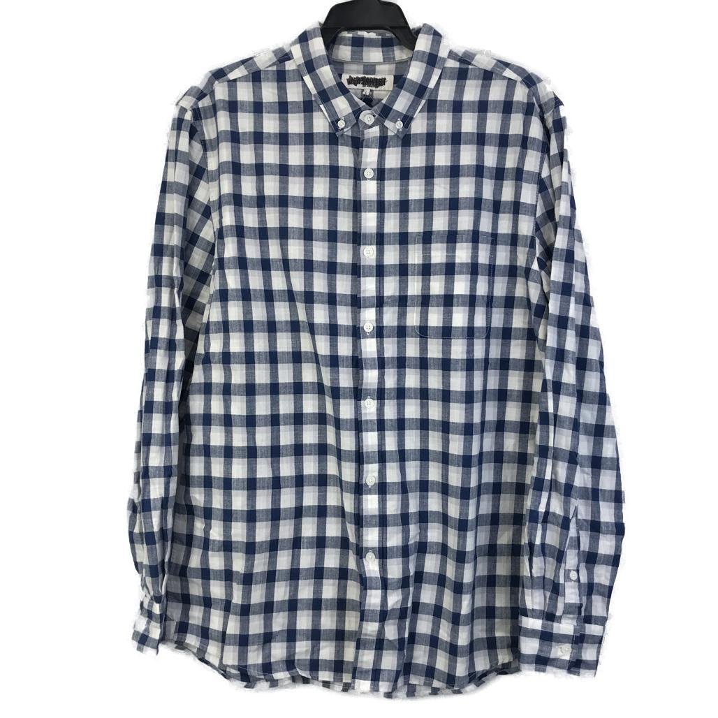 Jeanswest Navy Blue & White Checkered Long Sleeve Button Up Shirt Mens Size L NEW