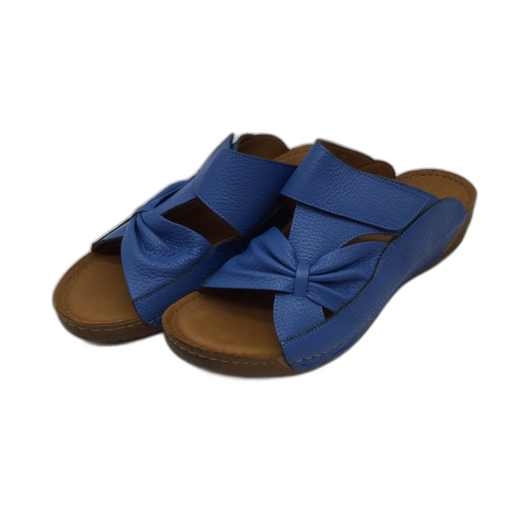 Adesso Lexi Cornflower Blue Bow Mule Leather Slides Ladies EU 42 NEW