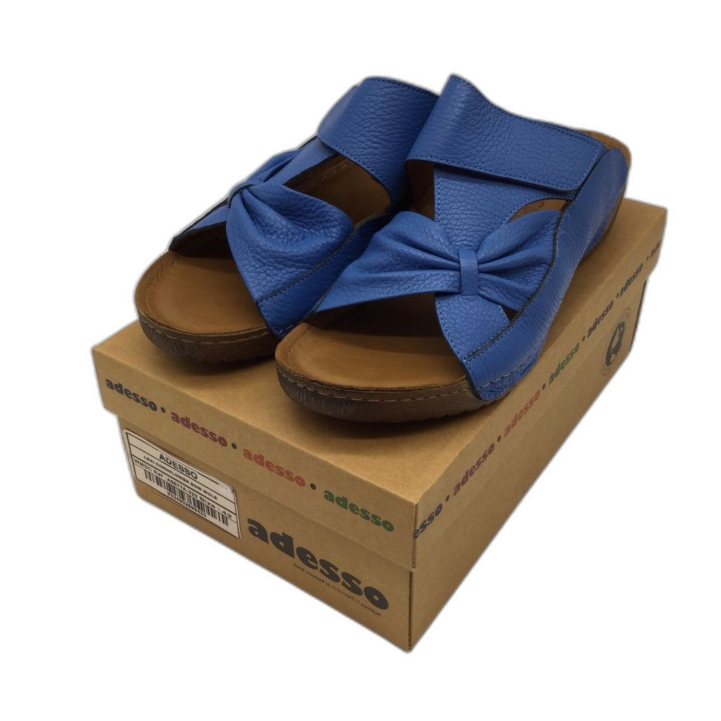 Adesso Lexi Cornflower Blue Bow Mule Leather Slides Ladies EU 42 NEW