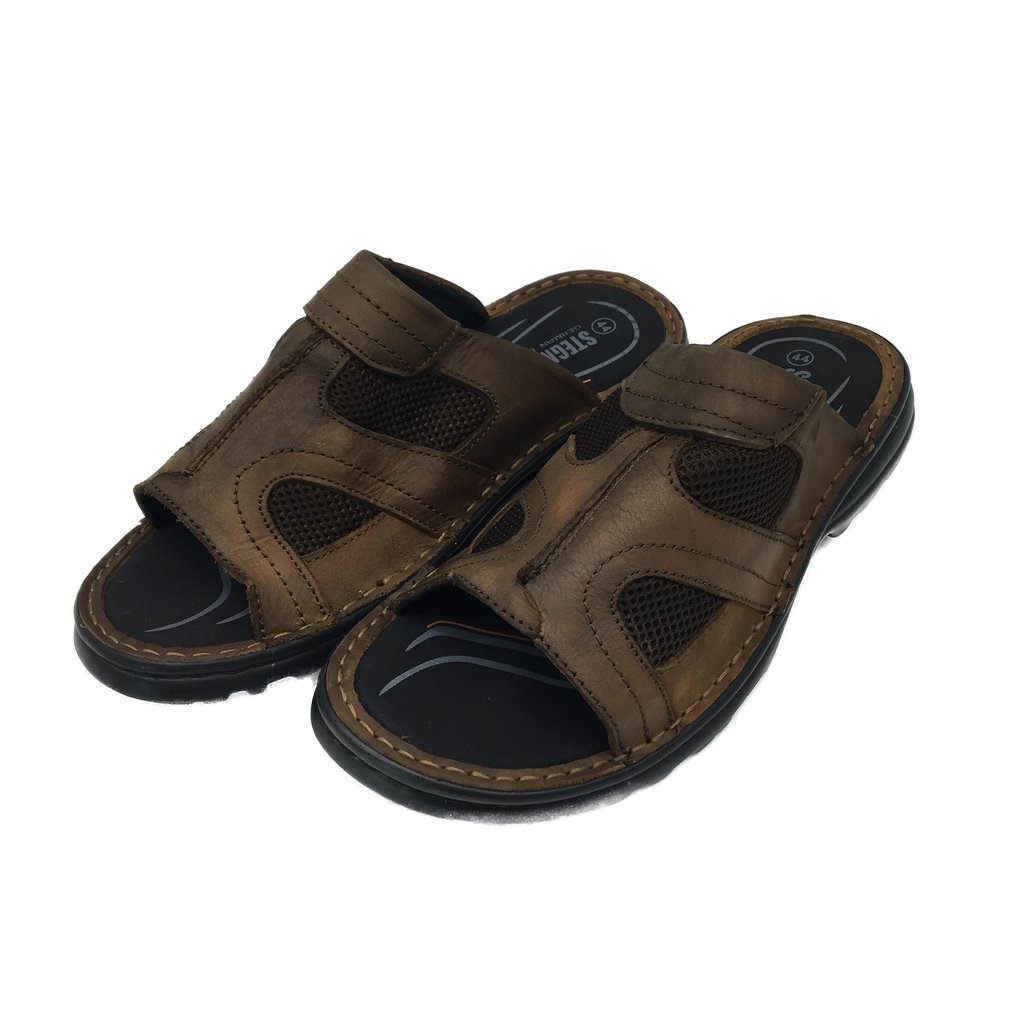 Stegmann German Design Mens Leather Slides Brown Bazza-M Size 44 NEW