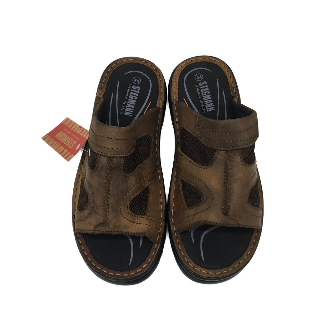 Stegmann German Design Mens Leather Slides Brown Bazza-M Size 44 NEW