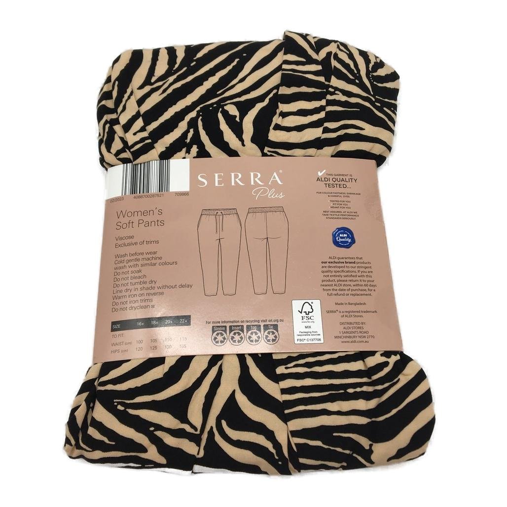 Serra Black & Beige Zebra Print Soft Loungewear Pants Ladies Plus Size 18+ NEW