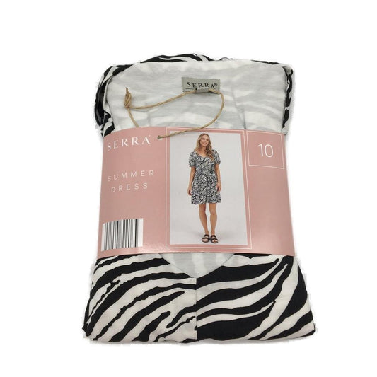 Serra Black & White Zebra Print Summer Dress Ladies Size 10 NEW