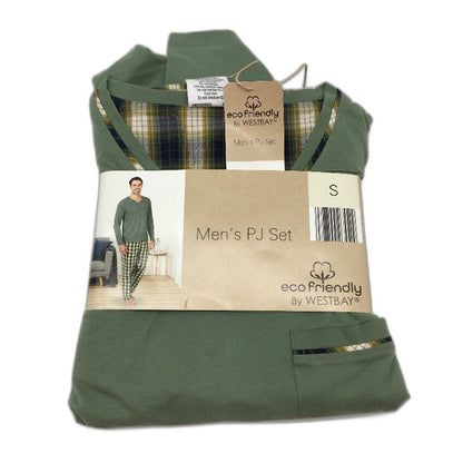 Westbay Eco Friendly 100 % Cotton Green Long Sleeve Mens PJ Set Size S NEW