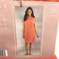 Serra Linen Blend Orange Short Sleeve Shirt Dress with Belt Size 16 NEW