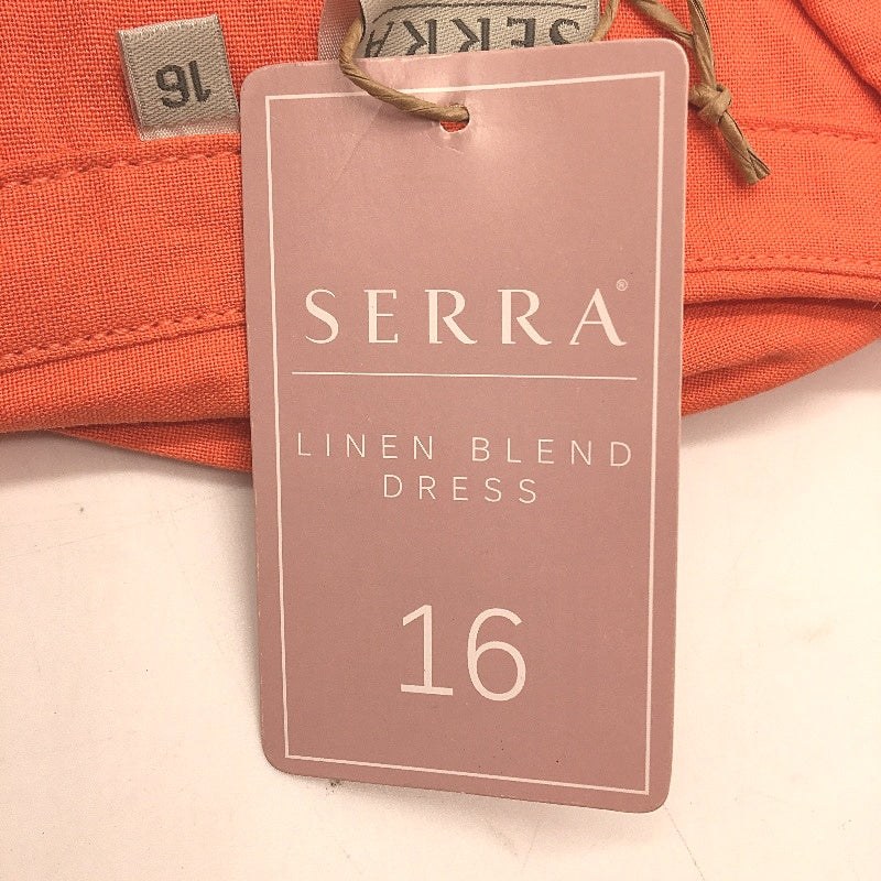 Serra Linen Blend Orange Short Sleeve Shirt Dress with Belt Size 16 NEW