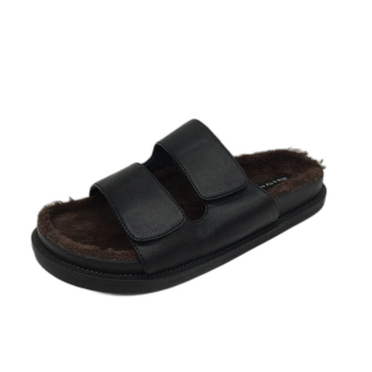 Alice In The Eve Didi Black Fluffy Lined Slides Ladies Size US 9 EU 40 NEW