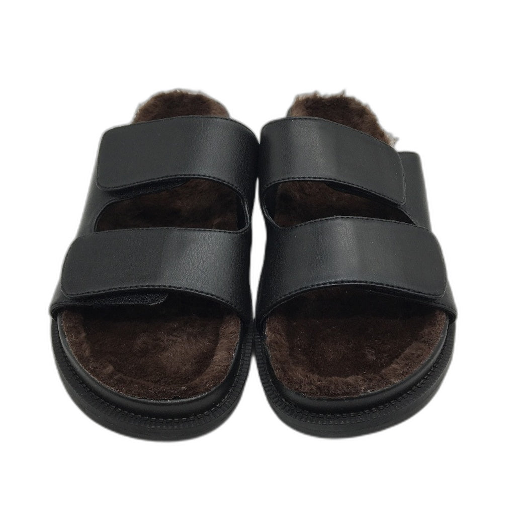 Alice In The Eve Didi Black Fluffy Lined Slides Ladies Size US 9 EU 40 NEW