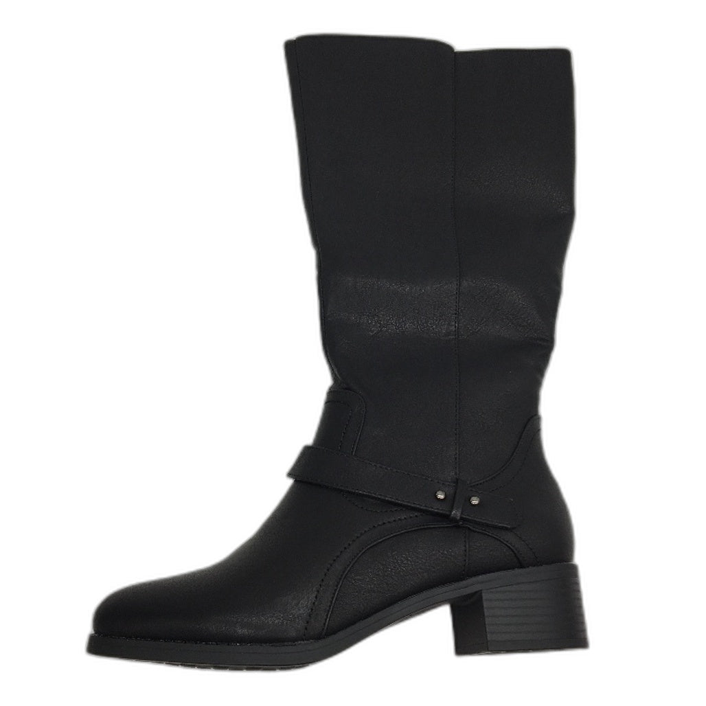 Hawkwell Black Faux Leather Wide Calf Low Heel Boots Ladies Size US9 EU 40 NEW