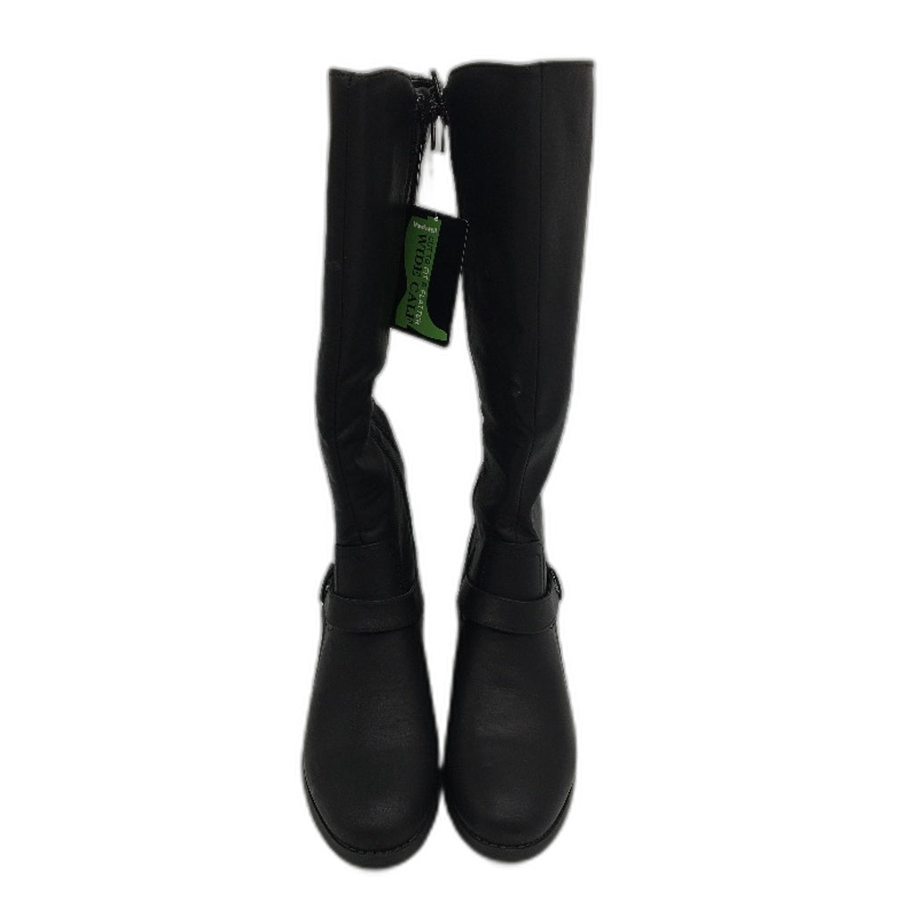 Hawkwell Black Faux Leather Wide Calf Low Heel Boots Ladies Size US9 EU 40 NEW