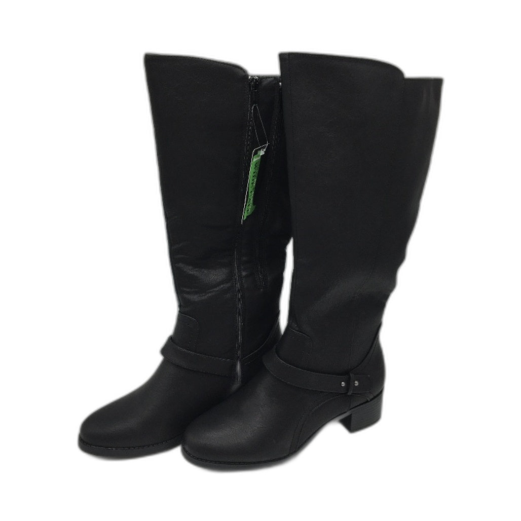 Hawkwell Black Faux Leather Wide Calf Low Heel Boots Ladies Size US9 EU 40 NEW