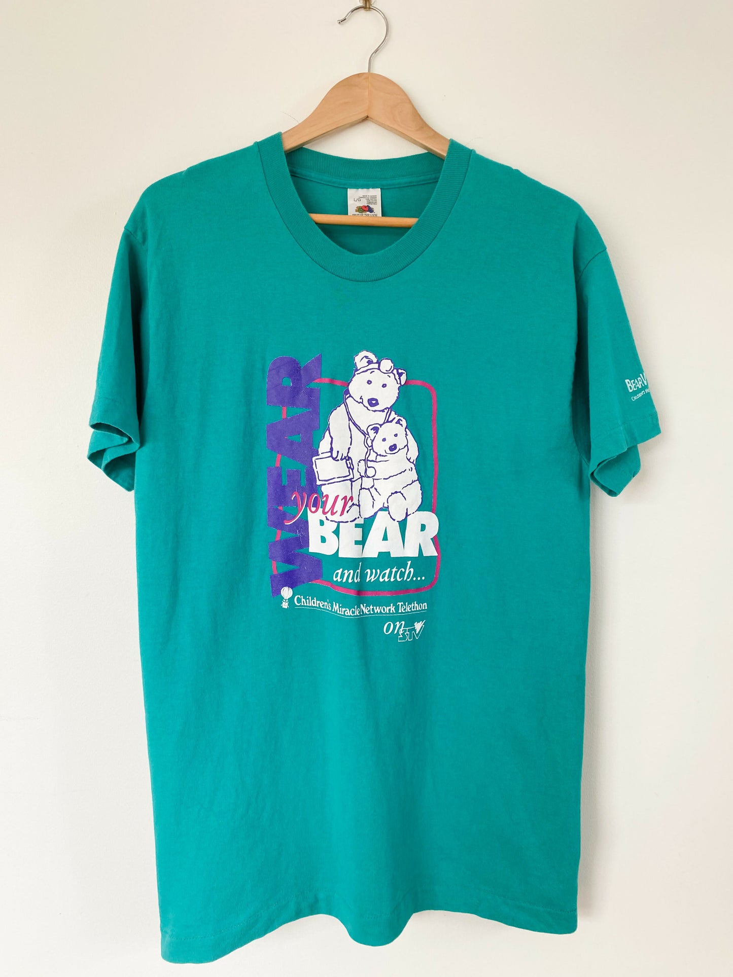 Men's Size L Vintage Wear Your Bear Aqua Cotton T-Shirt