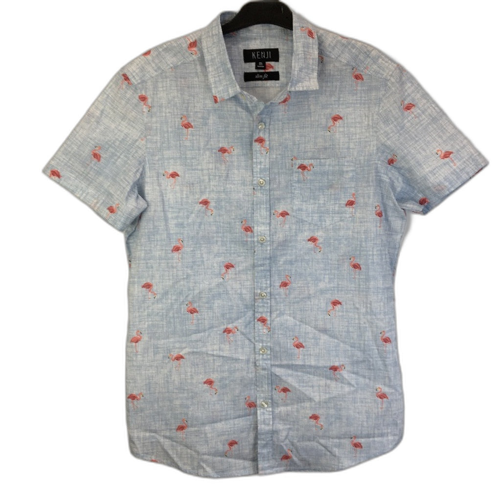 Kenji Light Blue Flamingo Theme Design Button Up Slim Fit Shirt Mens Size M NEW