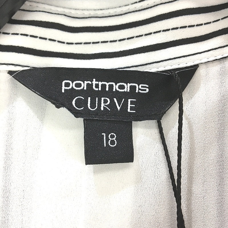 Portmans CURVE Black & White Striped Light Blouse Button Up Ladies Size 18 NEW