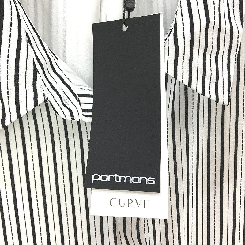 Portmans CURVE Black & White Striped Light Blouse Button Up Ladies Size 18 NEW