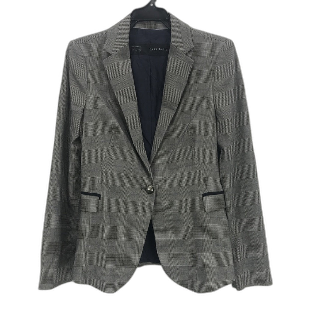 Zara Basic Single Breasted Checkered Grey Blazer Jacket Ladies Size Small