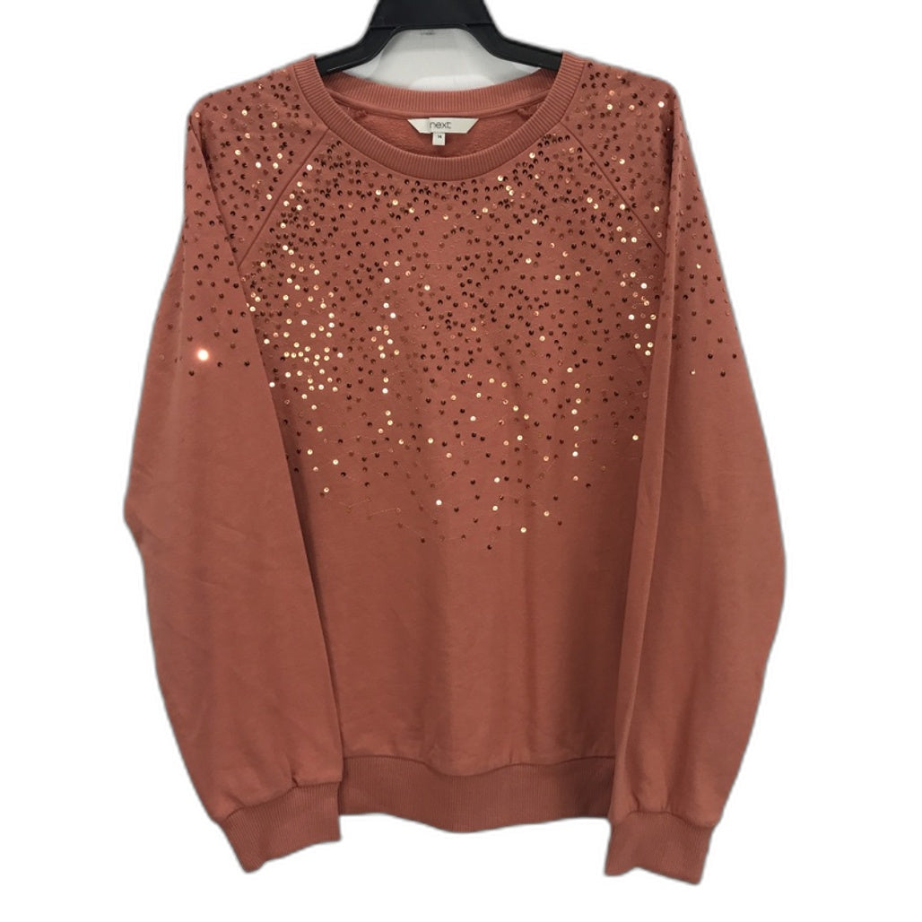 Next Embellished Sequin Long-sleeve Orange Cotton Top Ladies Size UK 14