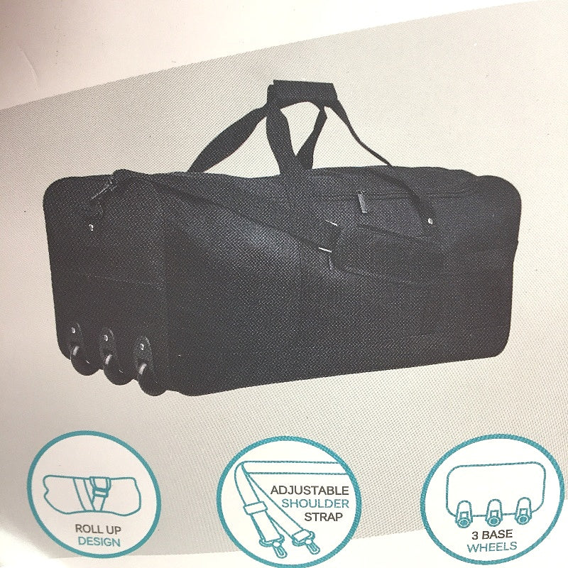 Skylite Black 3 Base Wheel Roll Up Design Rolling Duffle Bag 68L NEW