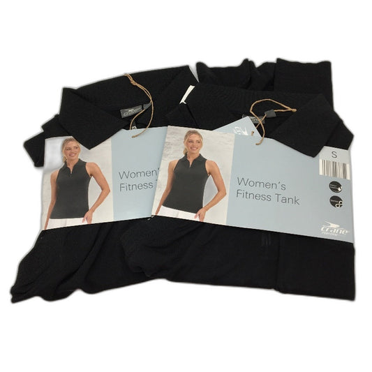 Crane Performance 2Pk Black Collared Sleeveless Fitness Tank Top Ladies Sz S NEW