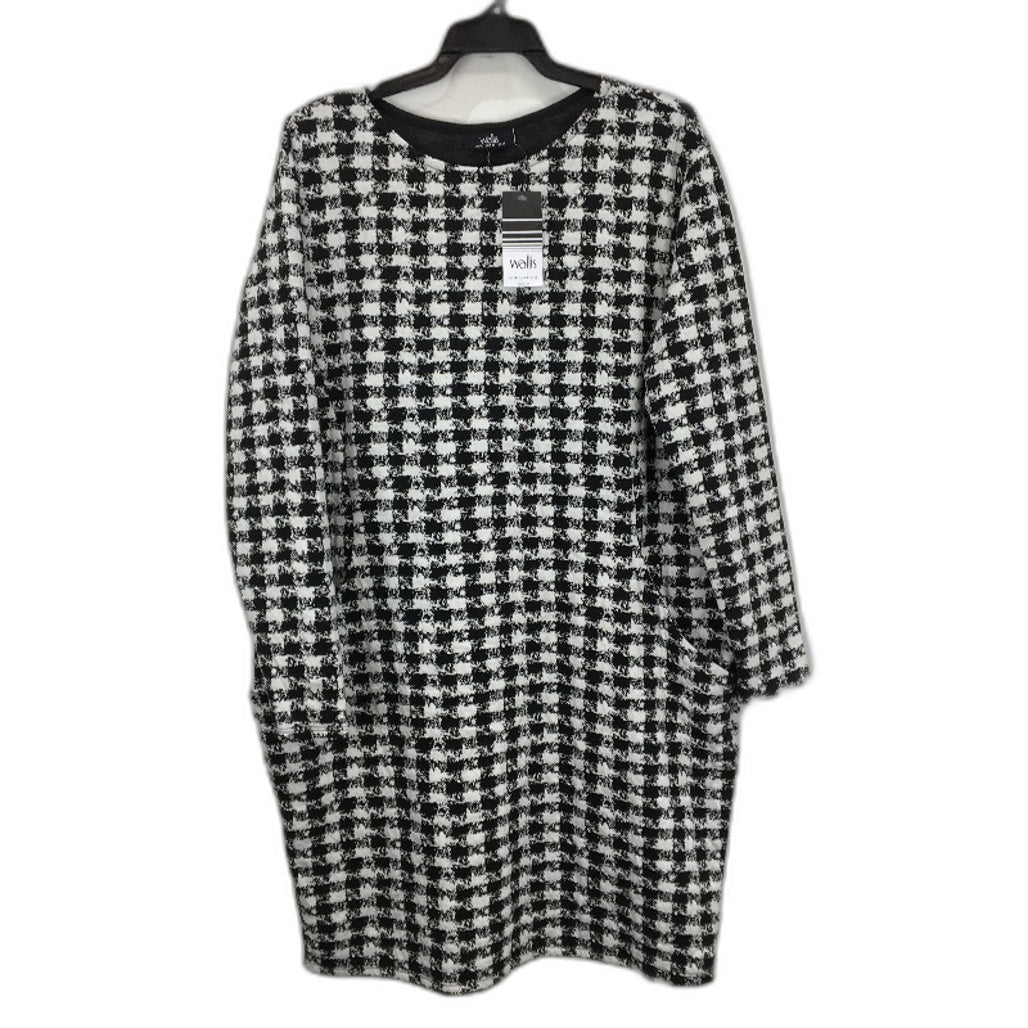 Wallis Longsleeve Black & White Gingham Midi Shirt Dress Ladies Size UK 16 NEW