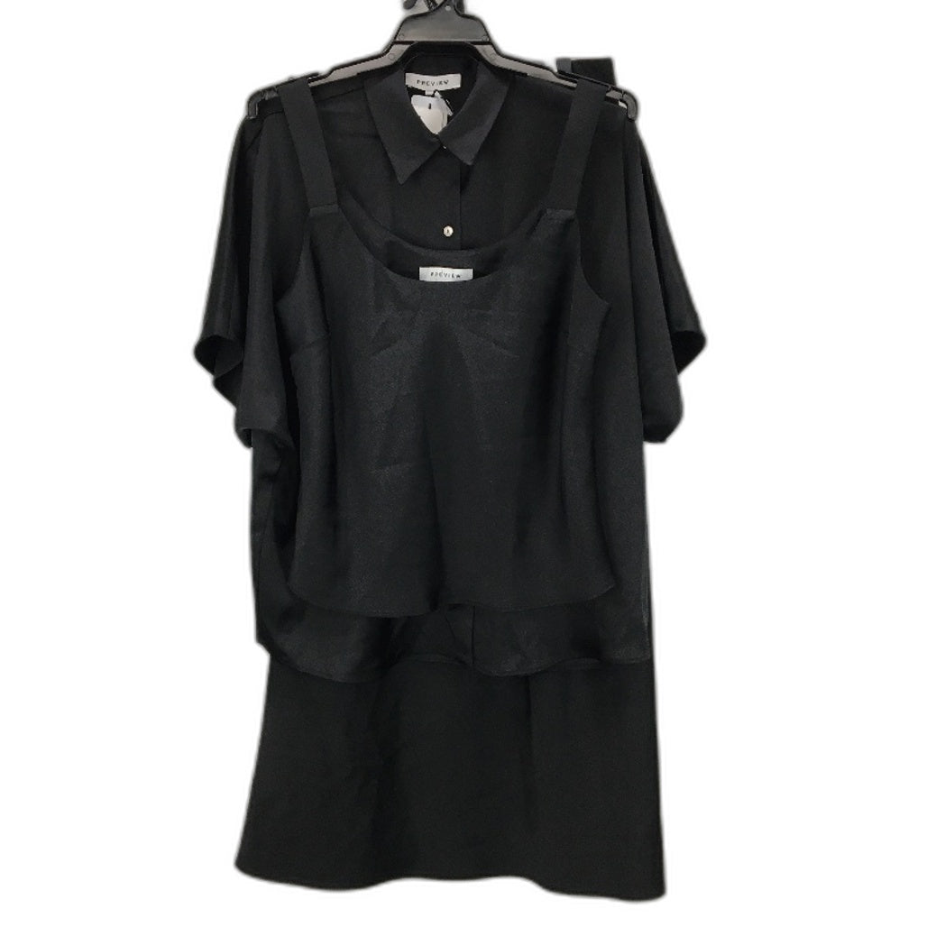 Preview Black Satin Button Shirt & Slip Skirt Set incl Cami Ladies Size AU 8 NEW