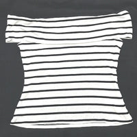 Dotti Black&White Striped Off-Shoulder Short Sleeve Stretch Top Ladies Sz S NEW