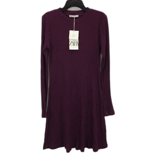 Zara Knit Longsleeve Cotton Ribbed Purple Mini Dress Ladies Size Medium NEW