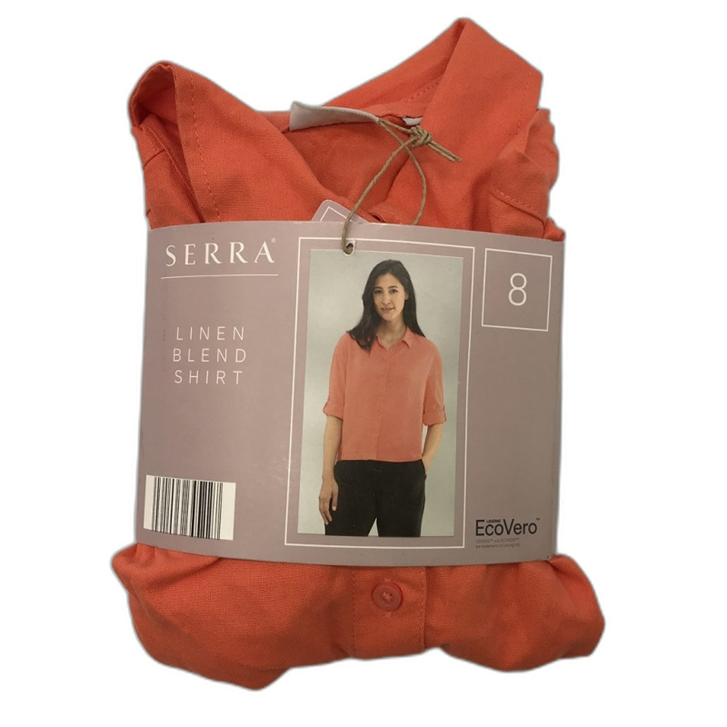 Serra Light And Cool Linen Blend Coral Cuff Sleeve Shirt Ladies Size 8 NEW